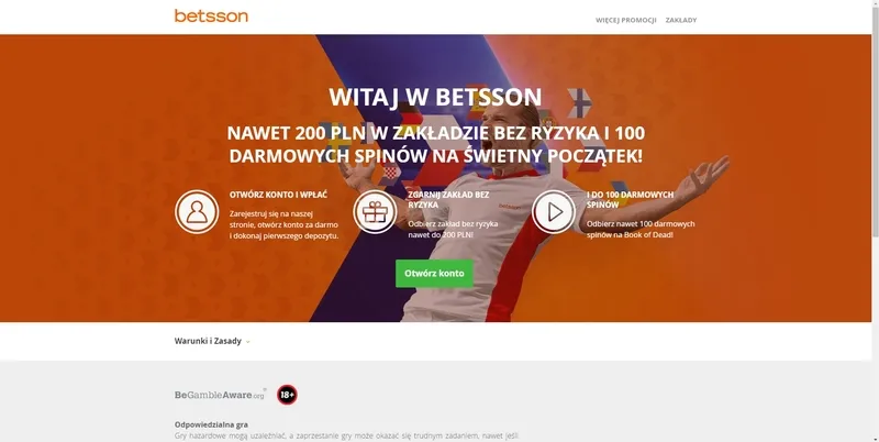 100% Bonus od pierwszej wpłaty + Free Spins w Kasynie Betsson