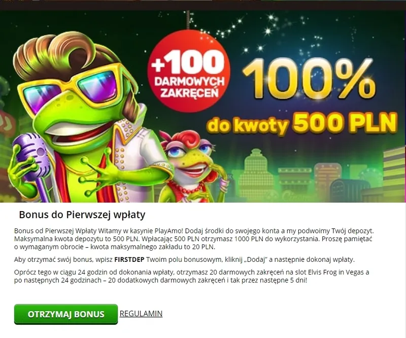 100% Bonus od pierwszej wpłaty + 100 spinów w Playamo Casino