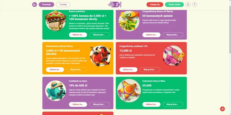 Wszystkie bonusy i promocje w YoYo Casino