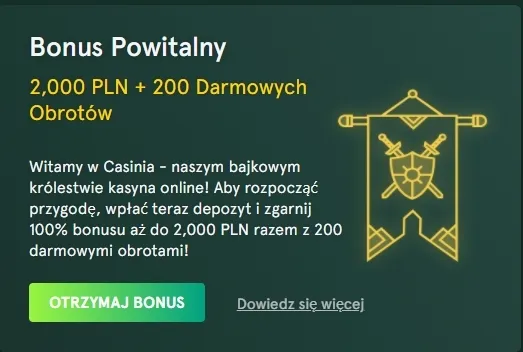 100% Bonus od pierwszej wpłaty w Casinia Casino