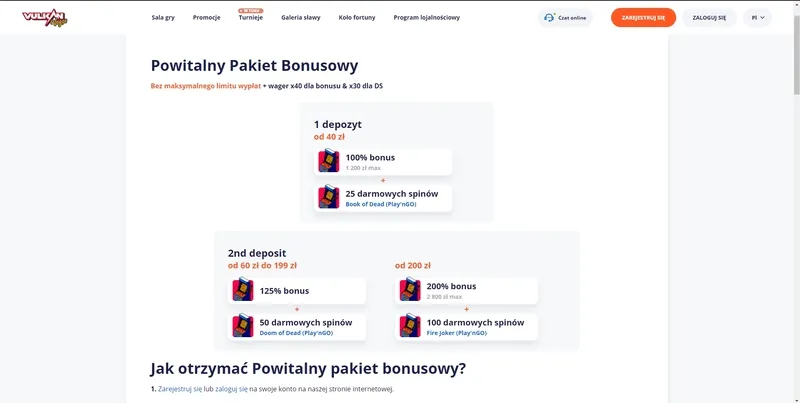 100% Bonus od pierwszej wpłaty + 25 spinów w Kasynie Vulkan Vegas