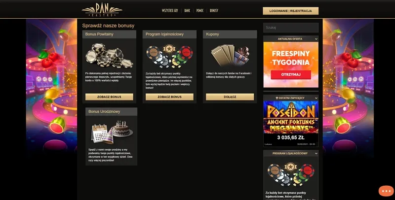 Wszystkie bonusy i promocje w Pan Casino