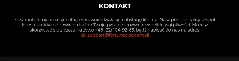 Kontakty i opinie dotyczące zegara Fortune Clock