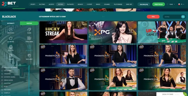 Gry Live Dealer w 22Bet Casino